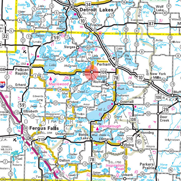 Minnesota State Highway Map of the Dent Minnesota area