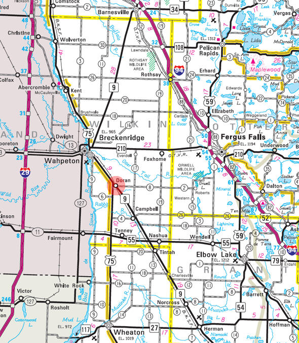 Minnesota State Highway Map of the Doran Minnesota area 