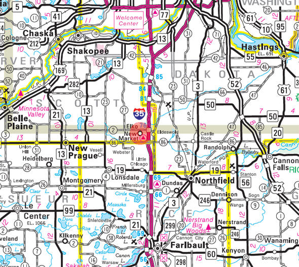 Minnesota State Highway Map of the Elko New Market Minnesota area 