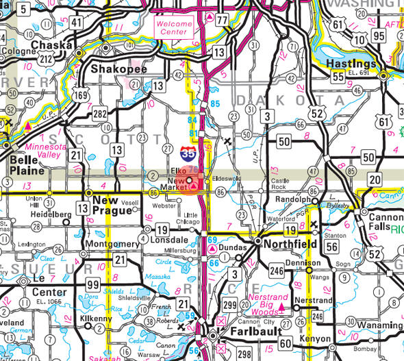 Minnesota State Highway Map of the Elko New Market Minnesota area