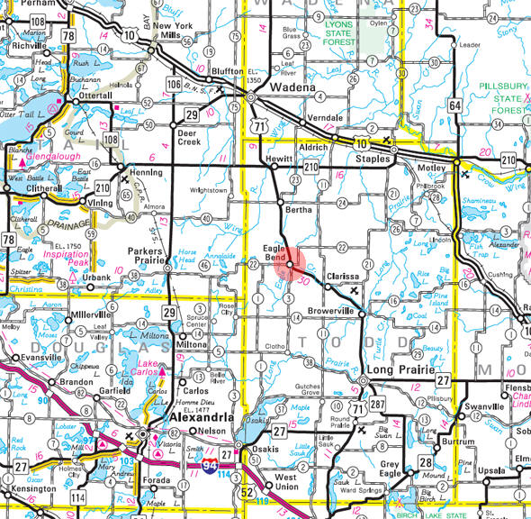 Minnesota State Highway Map of the Eagle Bend Minnesota area