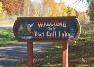 Welcome sign, East Gull Lake Minnesota