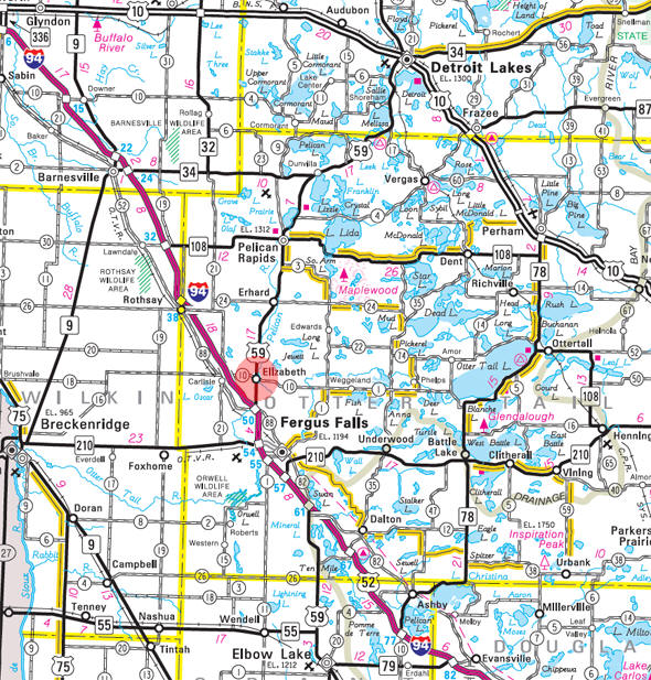 Minnesota State Highway Map of the Elizabeth Minnesota area