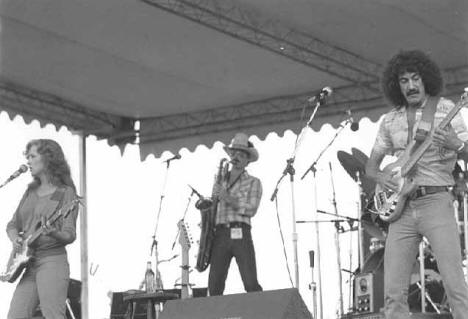 Bonnie Raitt on stage at Third Annual Labor Day Jam, Elko Speedway, Elko Minnesota, 1980