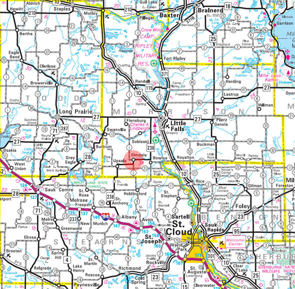Minnesota State Highway Map of the Elmore Minnesota area 
