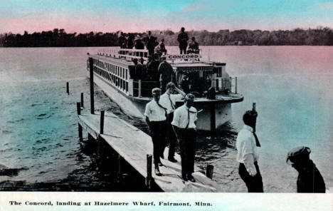 The Concord landing at Hazelmere Wharf, Fairmont Minnesota, 1914
