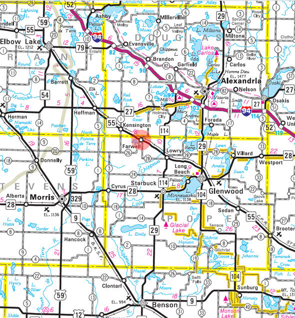 Minnesota State Highway Map of the Farwell Minnesota area 