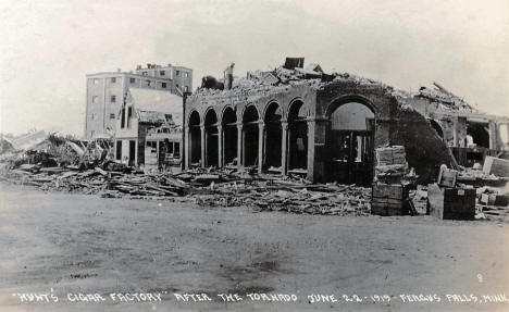 Hunt's Cigar Factory after the tornado, Fergus Falls Minnesota, June 22,1919