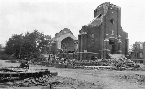 Catholic Church after the tornado, Fergus Falls Minnesota, June 22, 1919