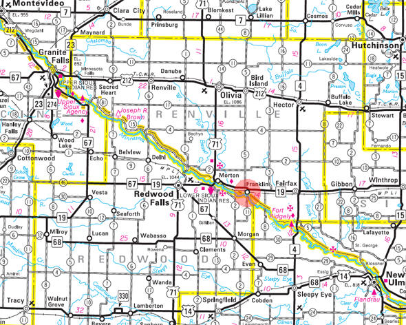 Minnesota State Highway Map of the Franklin Minnesota area 