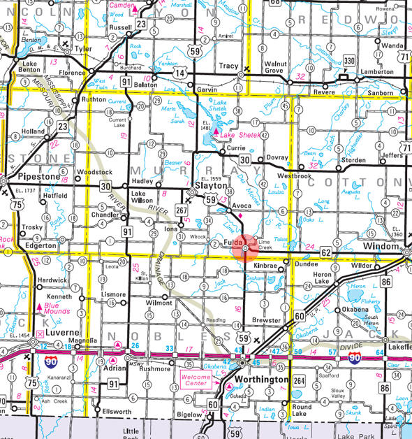 Minnesota State Highway Map of the Fulda Minnesota area