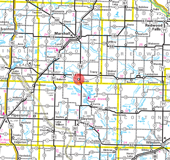 Minnesota State Highway Map of the Garvin Minnesota area 