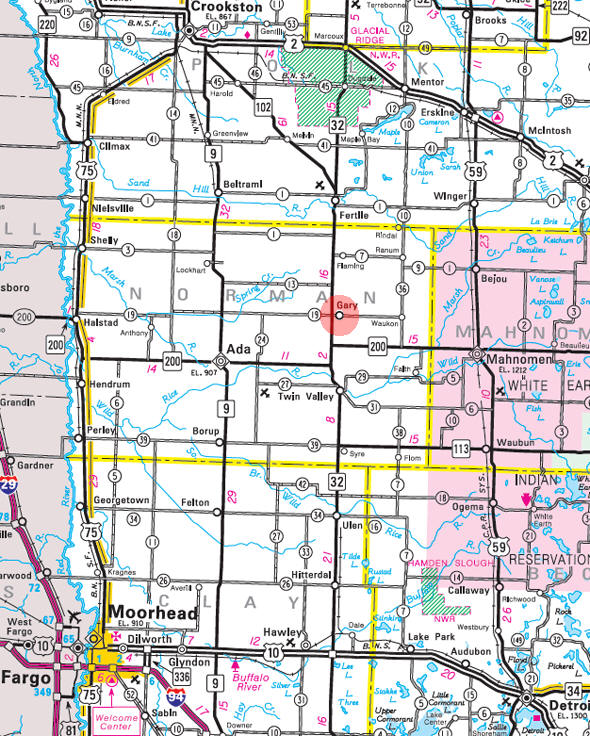 Minnesota State Highway Map of the Gary Minnesota area