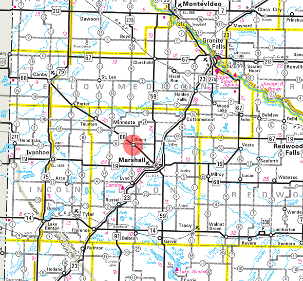 Minnesota State Highway Map of the Ghent Minnesota area 