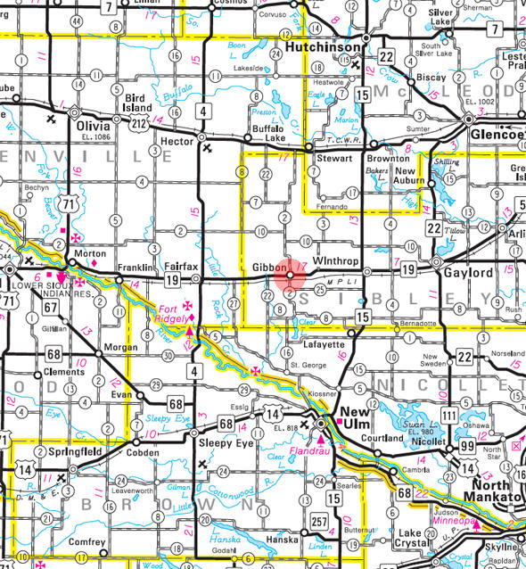 Minnesota State Highway Map of the Gibbon Minnesota area 