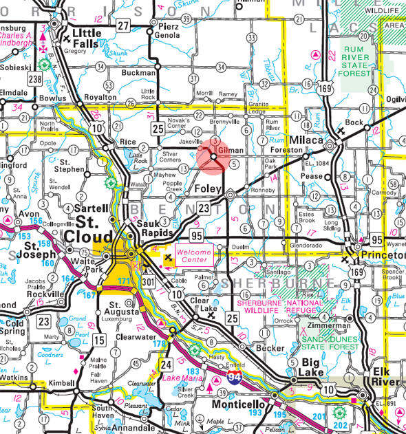 Minnesota State Highway Map of the Gilman Minnesota area 