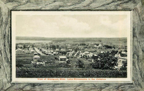 View of Glenwood Minnesota, Lake Minnewaska in the distance, 1914