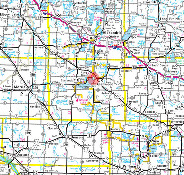 Minnesota State Highway Map of the Glenwood Minnesota area 