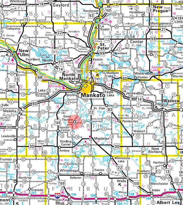 Minnesota State Highway Map of the Good Thunder Minnesota area 