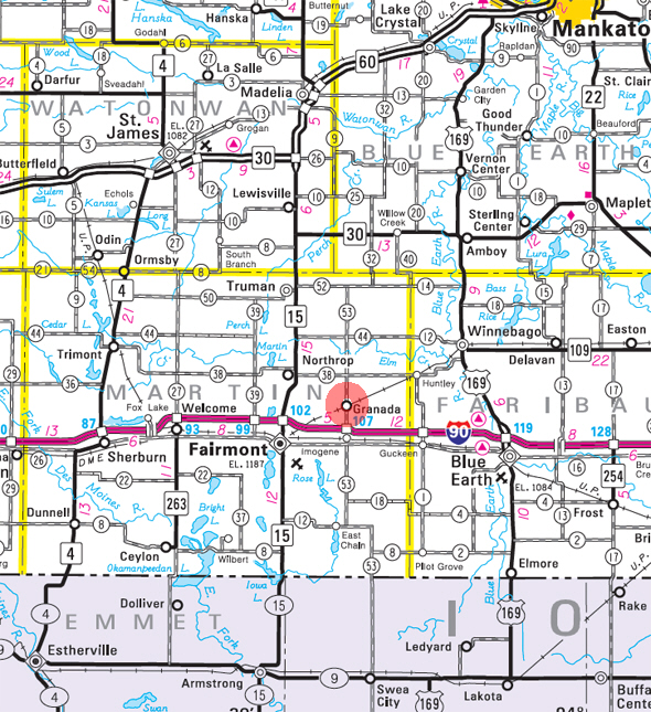 Minnesota State Highway Map of the Granada Minnesota area 