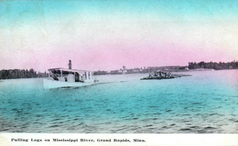 Pulling logs on the Mississippi River, Grand Rapids Minnesota, 1914