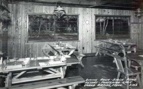 Dining Room of the Birch Point Resort on Pokegama Lake, Grand Rapids Minnesota, 1940's