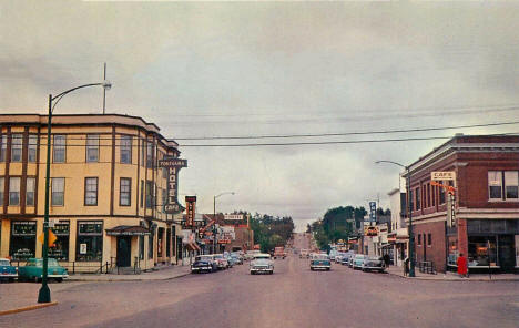 US Highway 169 looking south across the Mississippi River, Grand Rapids Minnesota, 1960