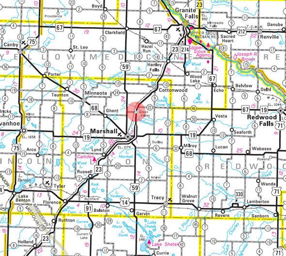 Minnesota State Highway Map of the Green Valley Minnesota area 