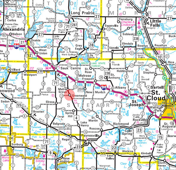 Minnesota State Highway Map of the Greenwald Minnesota area 