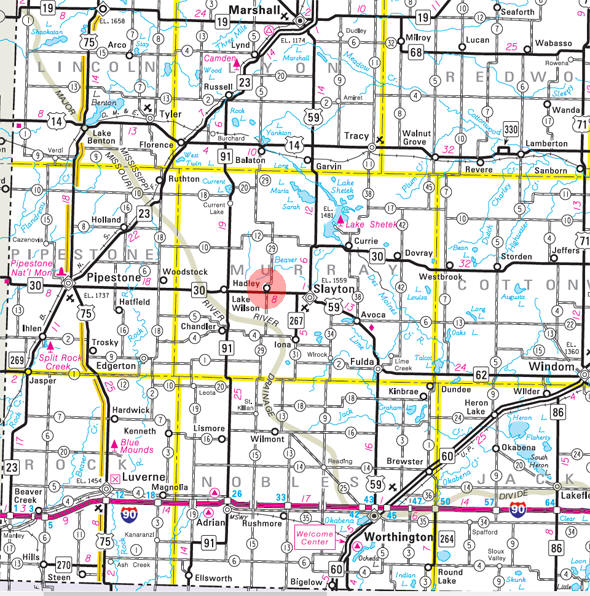 Minnesota State Highway Map of the Hadley Minnesota area