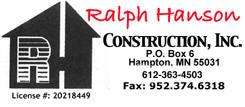 Ralph Hanson Construction, Hampton Minnesota