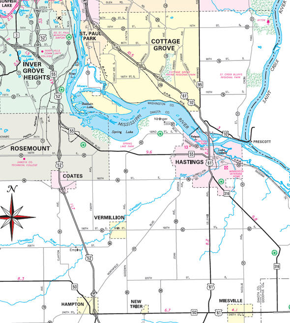 Minnesota State Highway Map of the Hastings Minnesota area 