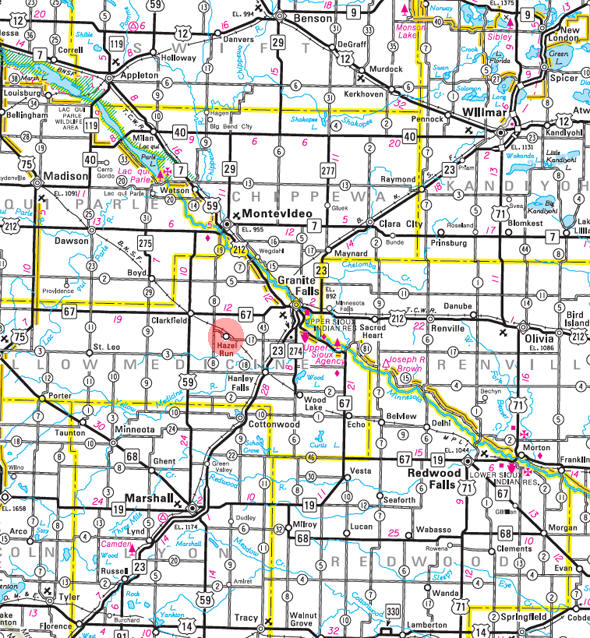 Minnesota State Highway Map of the Hazel Run Minnesota area 