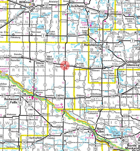 Minnesota State Highway Map of the Hector Minnesota area 