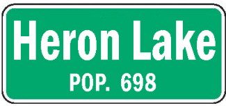 Heron Lake Minnesota population sign