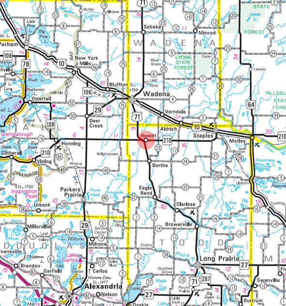 Minnesota State Highway Map of the Hewitt Minnesota area