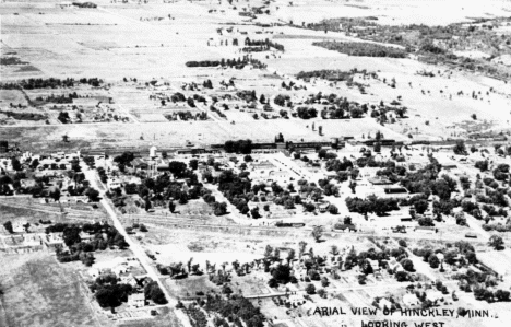 Aerial view looking west, Hinckley Minnesota, 1945