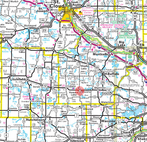 Minnesota State Highway Map of the Howard Lake Minnesota area 