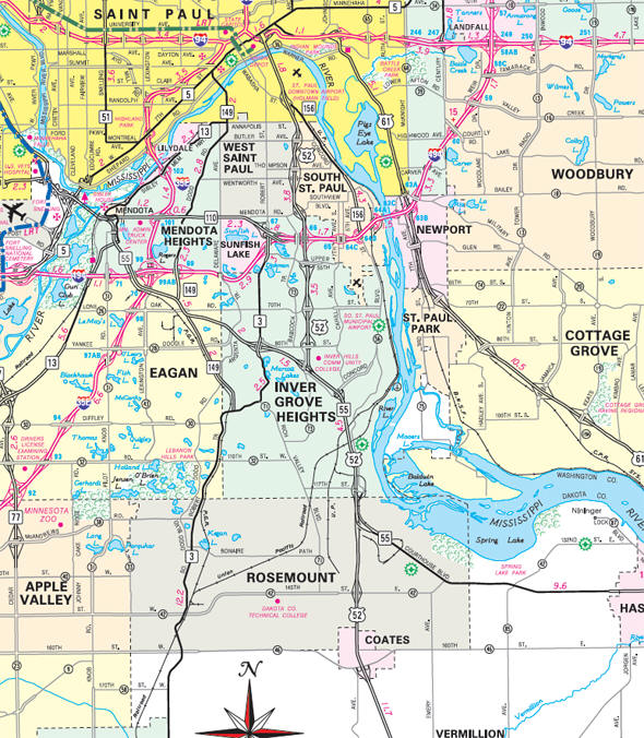 Minnesota State Highway Map of the Inver Grove Heights Minnesota area 