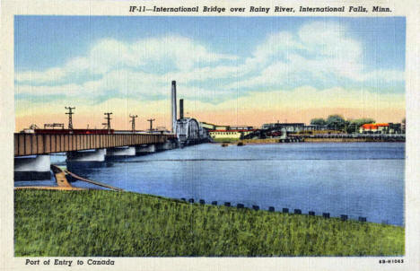 International Bridge over the Rainy River, International Falls Minnesota, 1948
