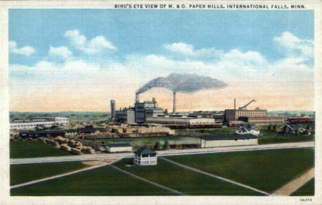 Birds eye view of M. and O. Paper Mills, International Falls Minnesota, 1935
