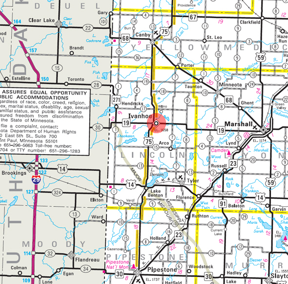 Minnesota State Highway Map of the Ivanhoe Minnesota area 