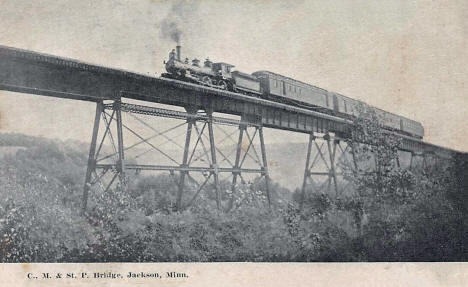 C M and St Paul Railroad Bridge, Jackson Minnesota, 1910's