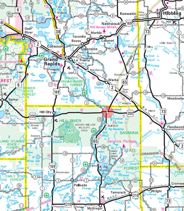 Minnesota State Highway Map of the Jacobson Minnesota area 