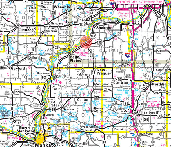 Minnesota State Highway Map of the Jordan Minnesota area 