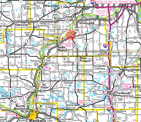 Minnesota State Highway Map of the Jordan Minnesota area 