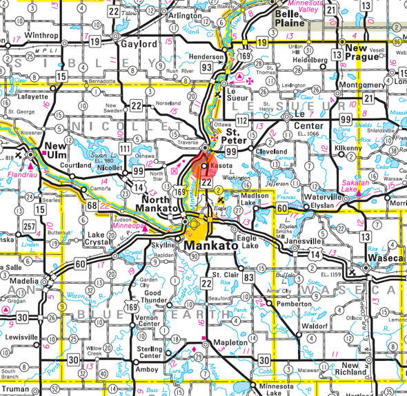 Minnesota State Highway Map of the Kasota Minnesota area 