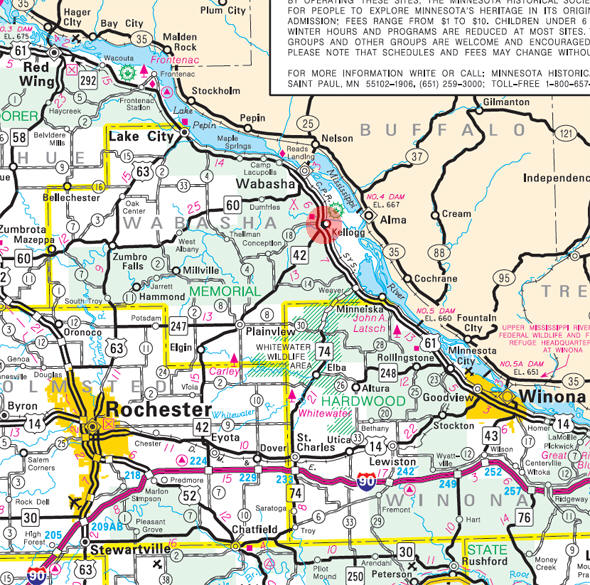 Minnesota State Highway Map of the Kellogg Minnesota area 