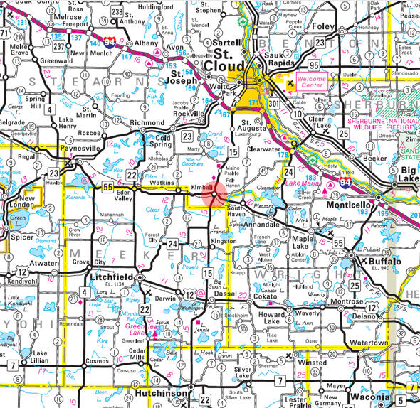 Minnesota State Highway Map of the Kimball Minnesota area 