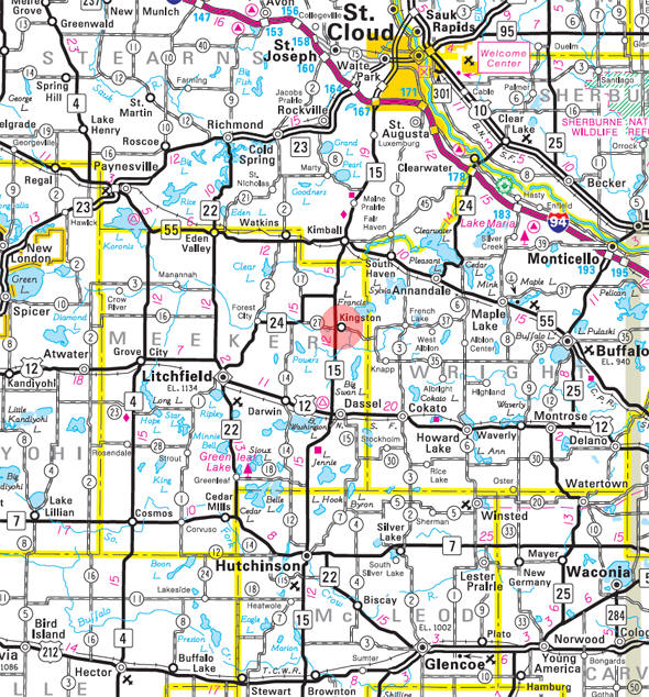 Minnesota State Highway Map of the Kingston Minnesota area 